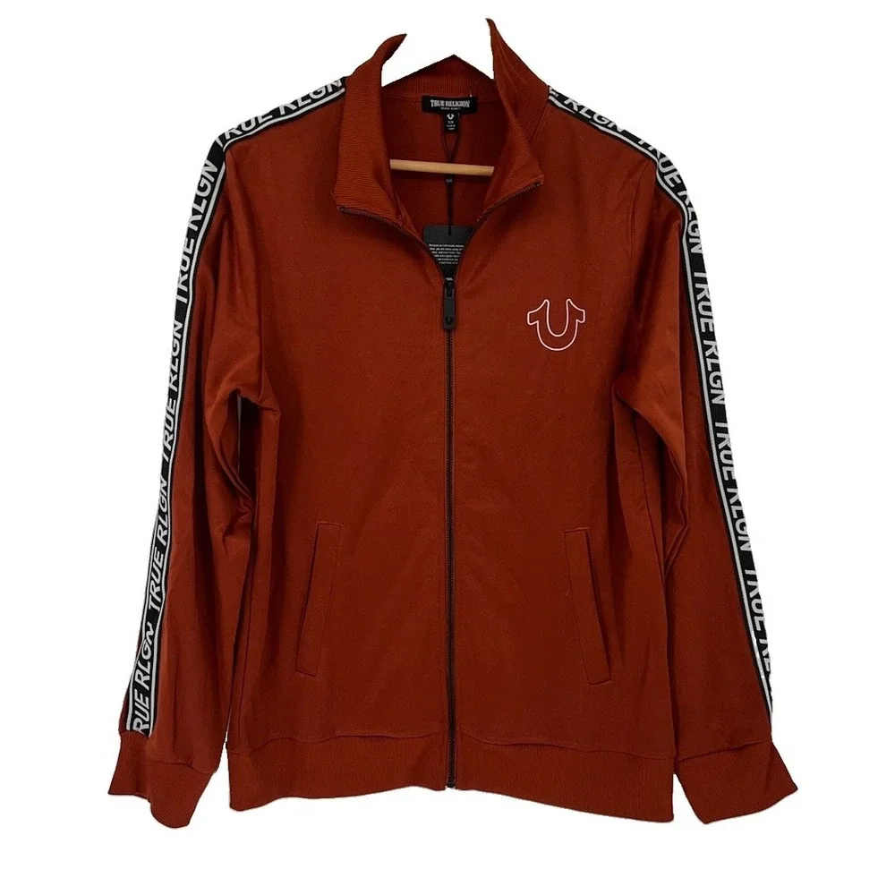True Religion Men's Logo Tape Track Jacket Orange Burnt Full Zip Small (21-b69)